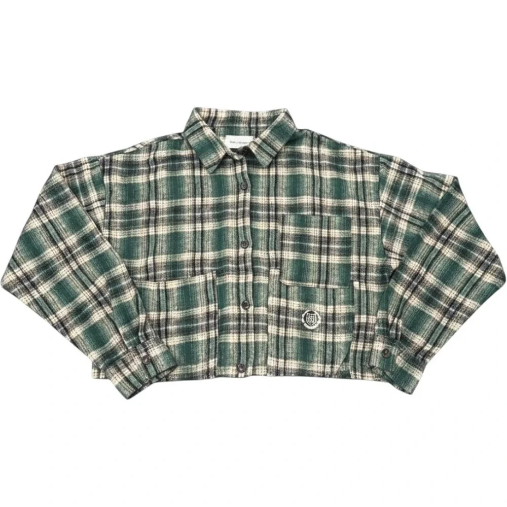 Honor The Gift Flannel Shirt Jacket Womens XL Green Plaid Streetwear NEW